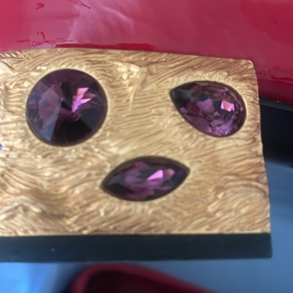 Prada Women's Red Patent Leather Loafers with Gold Accents - Picture 12 of 16